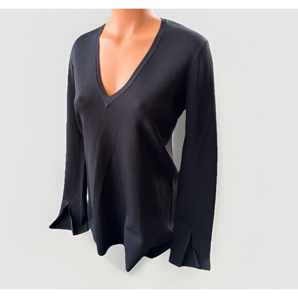 Theory Womens Britona Lustrate Black Knit V-Neck Shirt Size S Oversized Luxury - Picture 2 of 7